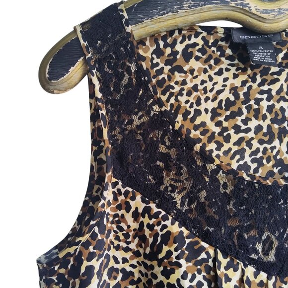 SPENSE Retro Leopard Print Black Lace Yoke Floaty Semi Sheer Sexpot Top Volup XL - Picture 4 of 5
